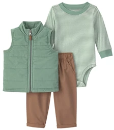  Set 3 piese Green - vesta fara maneci, body si pantaloni