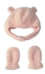  Set caciulita si manusi din sherpa Pink Teddy