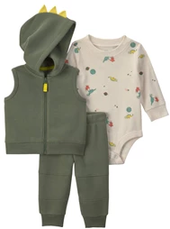  Set 3 piese Dino - vesta fara maneci cu gluga, body si pantaloni