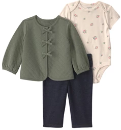  Комплект 3 в 1 Olive Green - стёганый кардиган, боди и брюки