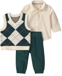  Set 3 piese Green - vesta, camasa cu maneca lunga si pantaloni