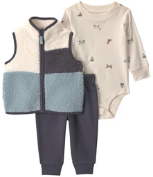 Set 3 piese Fox - vesta din sherpa, body si pantaloni