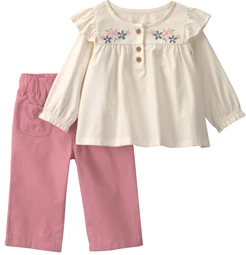  Set 2 piese Floral - bluza cu volanase si pantaloni