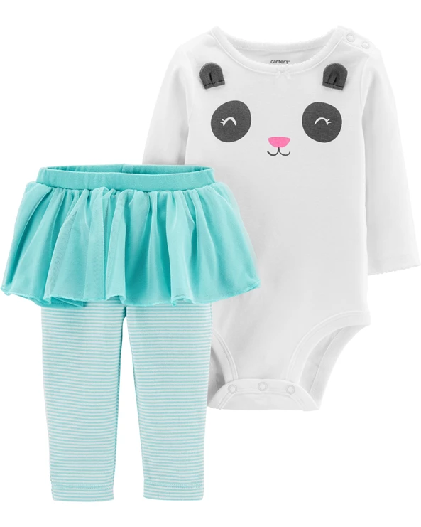  Set 2 piese Panda - body si colanti cu fustita tutu