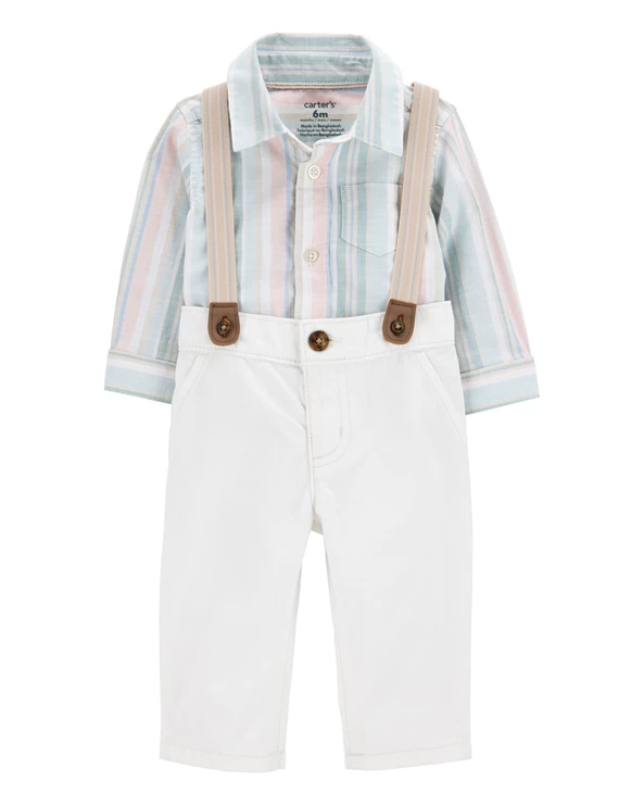  Комплект 3 в 1 Striped Polo - Брюки с лямками и боди-рубашка