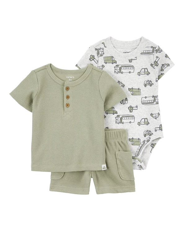  Set 3 piese Body, tricou si pantaloni scurti Olive Thermal