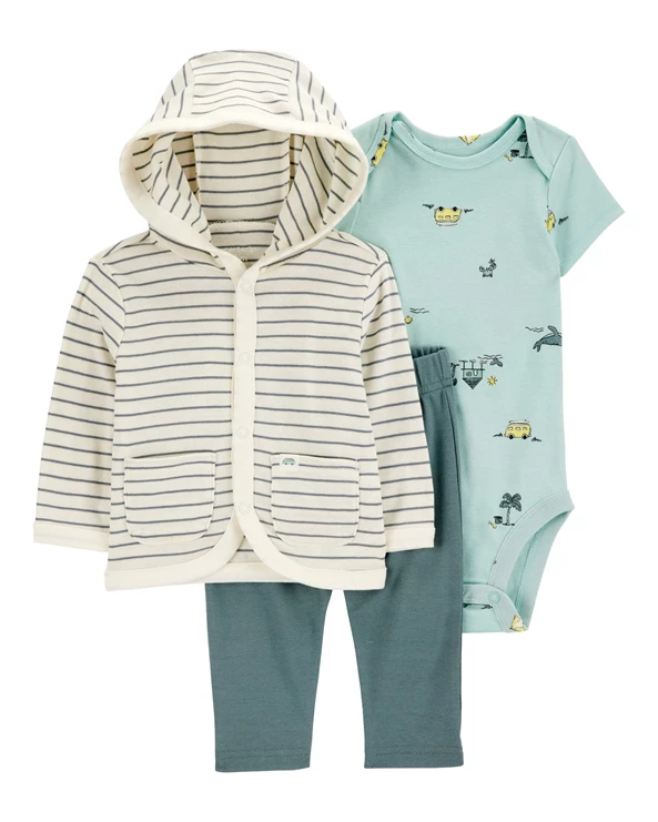 Set 3 piese Blue Stripe - Cardigan, pantaloni si body