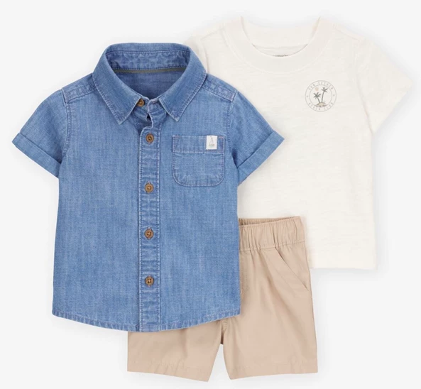  Комплект 3 в 1 Chambray - Рубашка, футболка и шорты