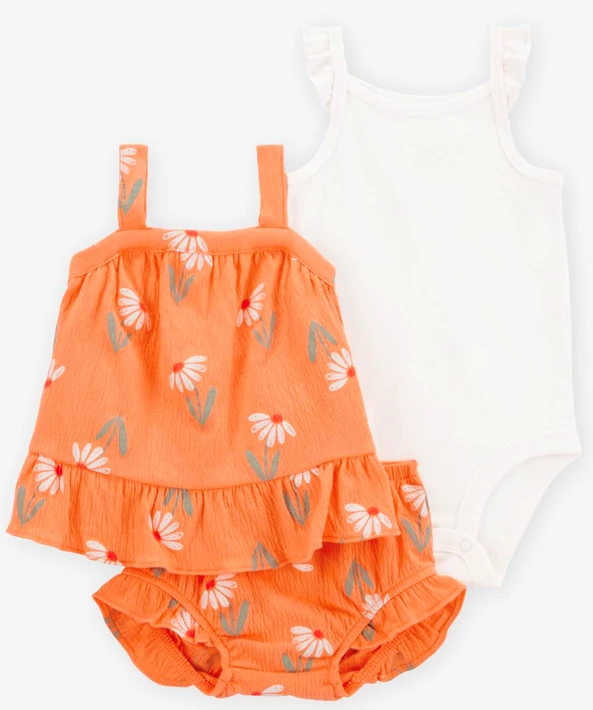  Комплект 3 в 1 Orange Floral Футболка, боди и шорты