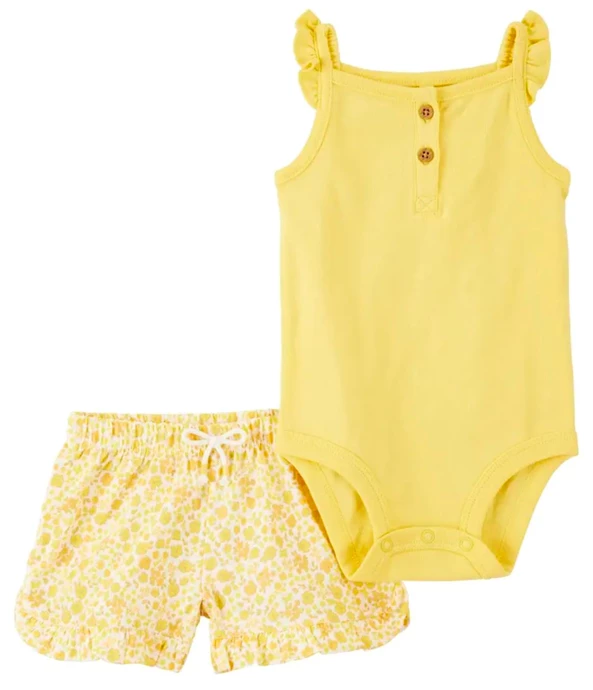  Set 2 piese Body si pantaloni scurti Yellow Floral Short
