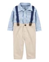  Set 3 piese Blue Gingham - Body tip camasa, pantaloni si bretele