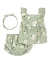  Set 3 piese Top, pantaloni scurti si bentita Green Floral