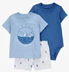  Комплект 3 в 1 Blue Sailboat Graphic Боди, шорты и футболка