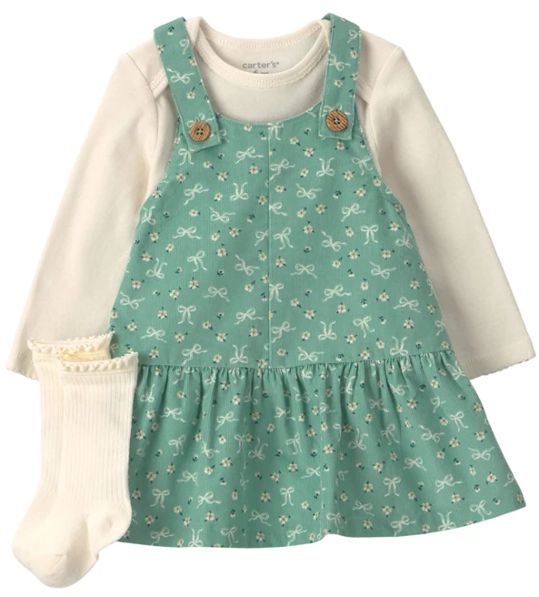  Комплект 3 в 1 Bow Floral - сарафан, боди и носочки