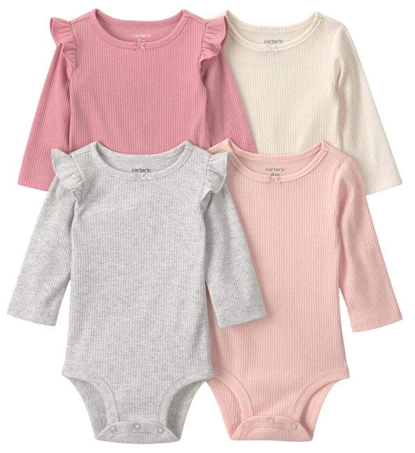  Set 4 body cu maneca lunga Soft Pink