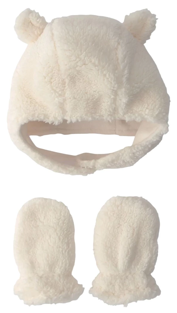  Set caciulita si manusi din sherpa Cream Teddy