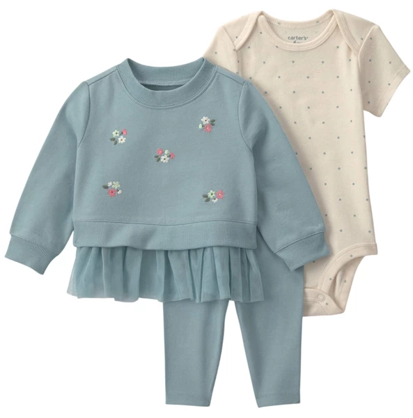  Set 3 piese Floral - hanorac, body si pantaloni