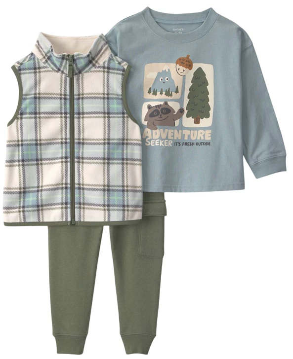  Set 3 piese Adventure - vesta cu fermoar, bluza cu maneca lunga si pantaloni