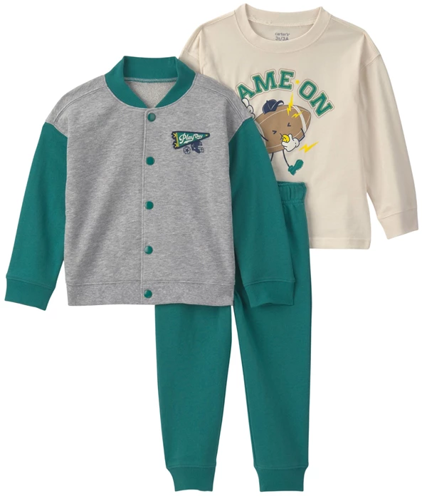 Set 3 piese Green Varsity - geaca, pantaloni si bluza cu maneca lunga