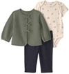  Комплект 3 в 1 Olive Green - стёганый кардиган, боди и брюки