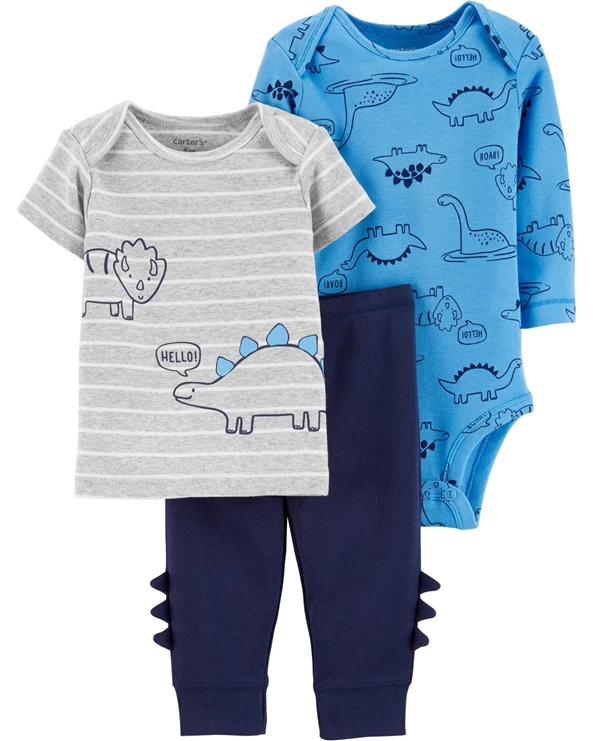  Set 3 piese Dinozaur - tricou, body si pantaloni