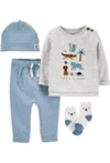  Set 4 piese bebelus Animale - pantaloni, bluza, caciulita si sosete