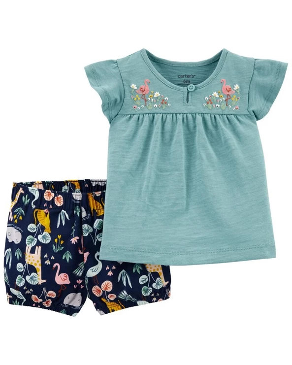  Set 2 piese Tricou si pantaloni scurti Flamingo