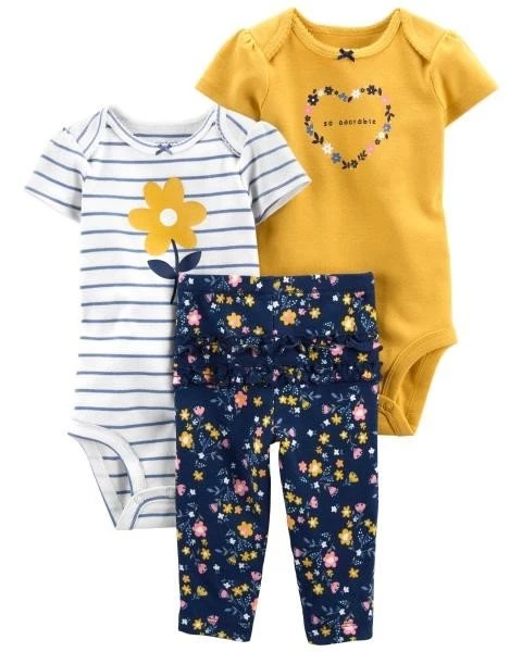  Set 3 piese Pantaloni si 2 body Flori