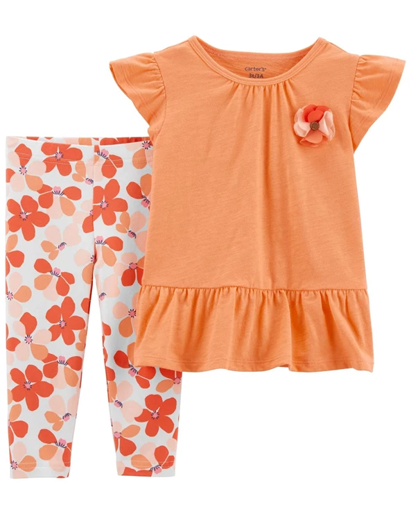  Set 2 piese Tricou si pantaloni Floricele