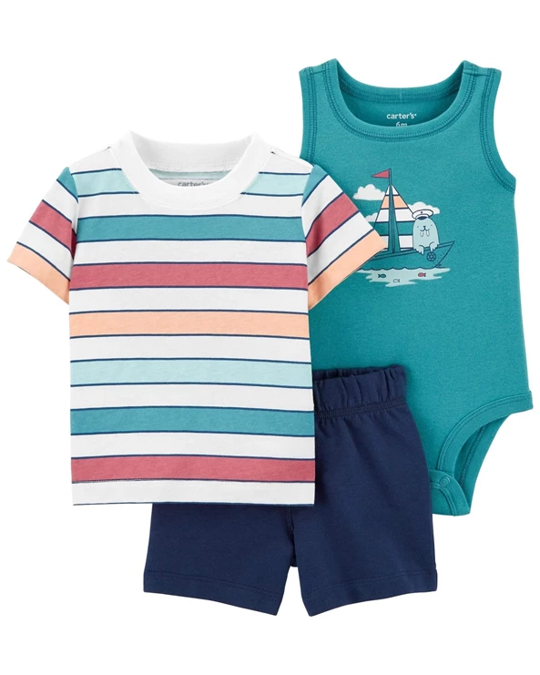  Set 3 piese Body, tricou si pantaloni scurti Barcuta