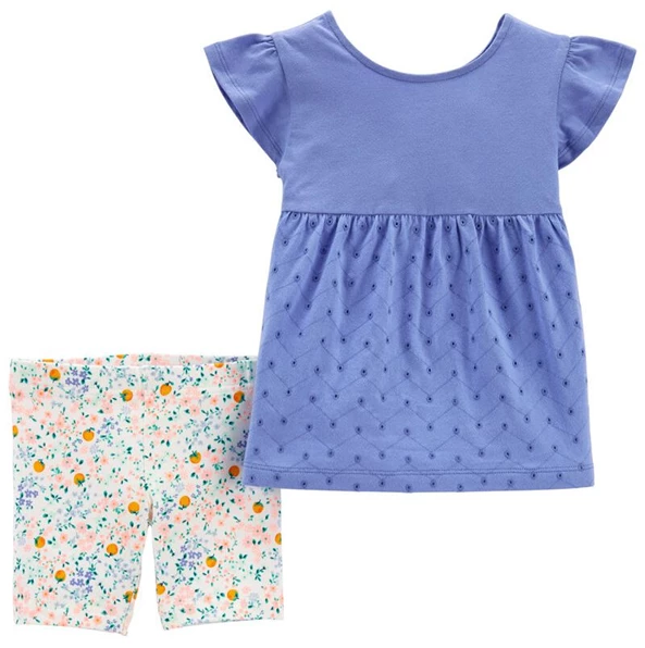  Set 2 piese Tricou si pantaloni scurti Flori