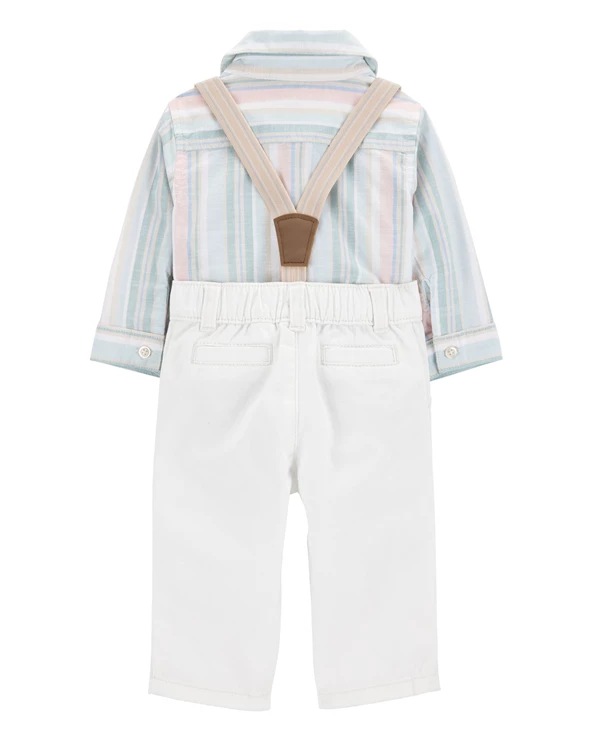  Комплект 3 в 1 Striped Polo - Брюки с лямками и боди-рубашка