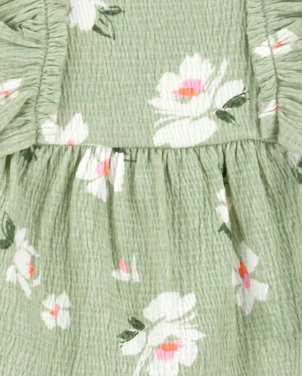  Set 3 piese Top, pantaloni scurti si bentita Green Floral