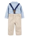  Set 3 piese Blue Gingham - Body tip camasa, pantaloni si bretele