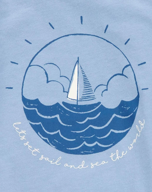  Комплект 3 в 1 Blue Sailboat Graphic Боди, шорты и футболка