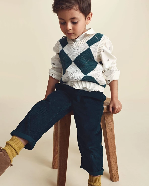  Pantaloni din catifea cu bretele Navy