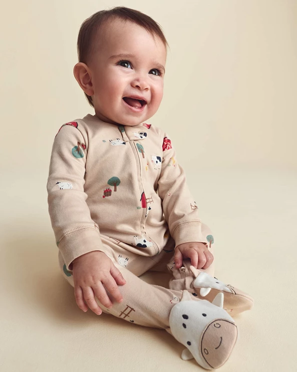  Pijama cu talpa din bumbac Farm Print