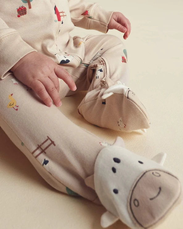  Pijama cu talpa din bumbac Farm Print