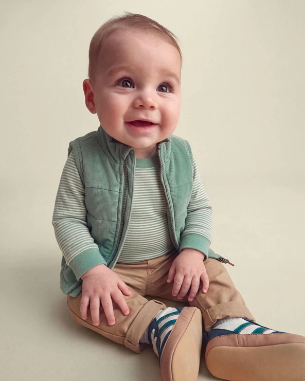  Set 3 piese Green - vesta fara maneci, body si pantaloni
