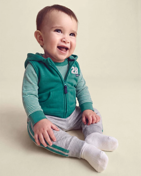 Set 3 piese Varsity - vesta fara maneci cu gluga, body si pantaloni
