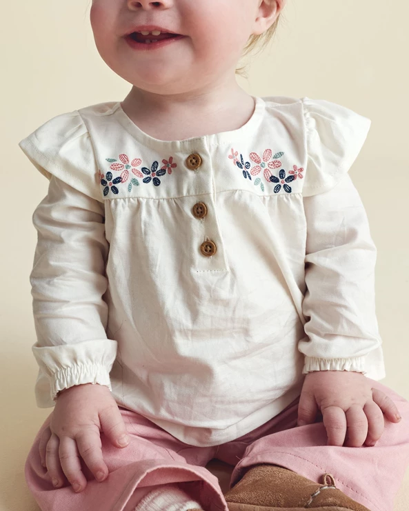  Set 2 piese Floral - bluza cu volanase si pantaloni