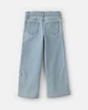  Blugi largi scurtati cu broderie fluturas Light Wash