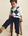  Pantaloni din catifea cu bretele Navy