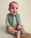  Set 3 piese Green - vesta fara maneci, body si pantaloni