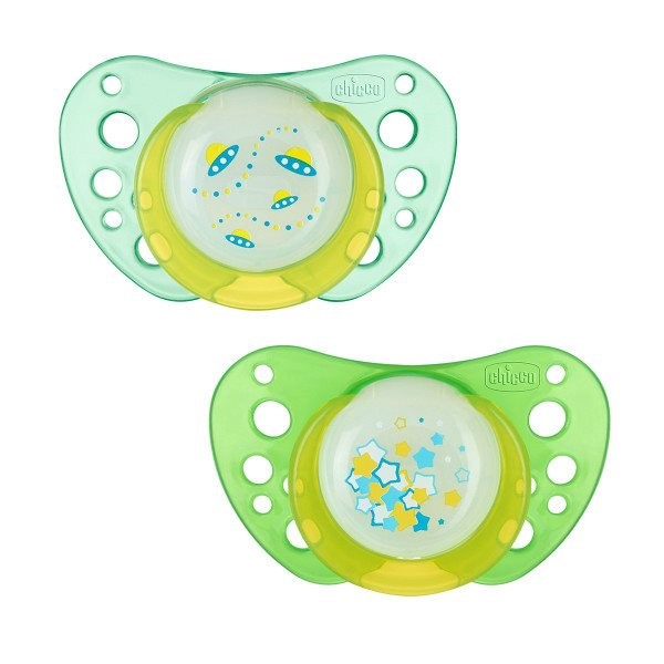 Suzete din silicon Chicco Physio Air Glowing (0-6 luni), 2 buc.