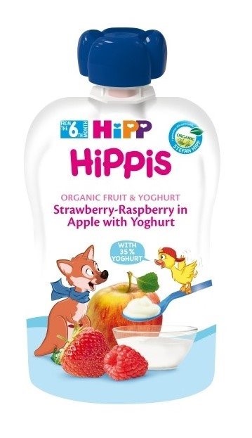 Piure HIPPiS de Capsuna, zmeura si mar cu iaurt (6+ luni), 100 g