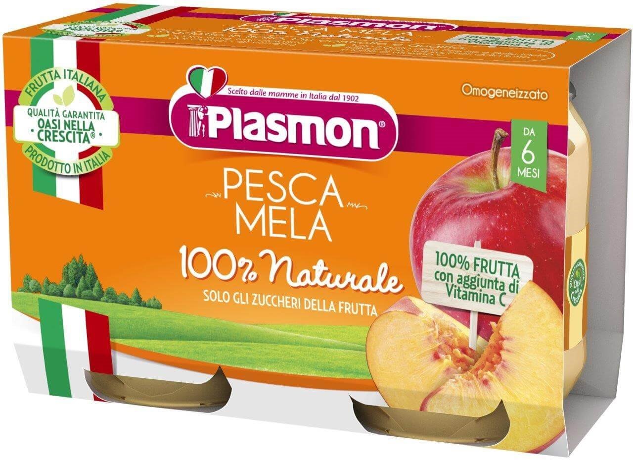 Piure Plasmon din piersici si mere (6+ luni), 2x104 g