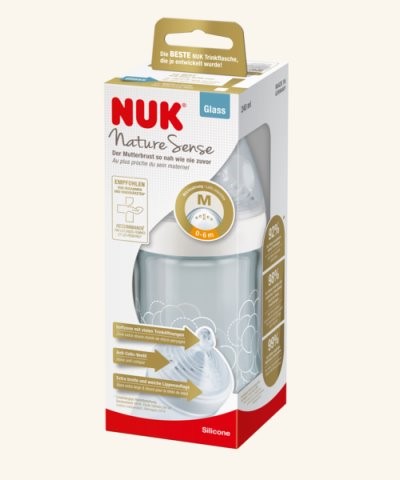 Biberon din sticla NUK Nature Sense cu tetina din silicon (0-6 luni), 240 ml