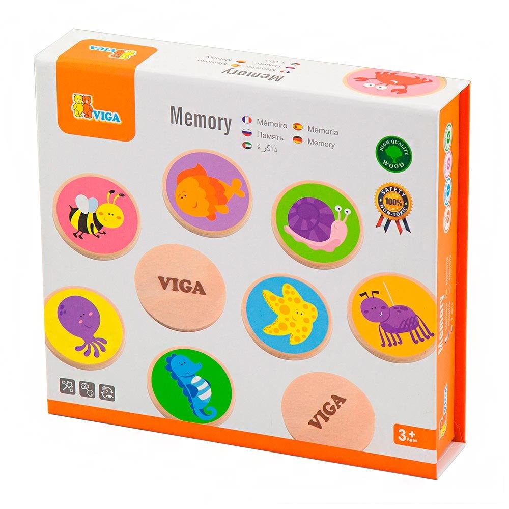 Joc educativ din lemn Viga Toys Memory, 32 buc.