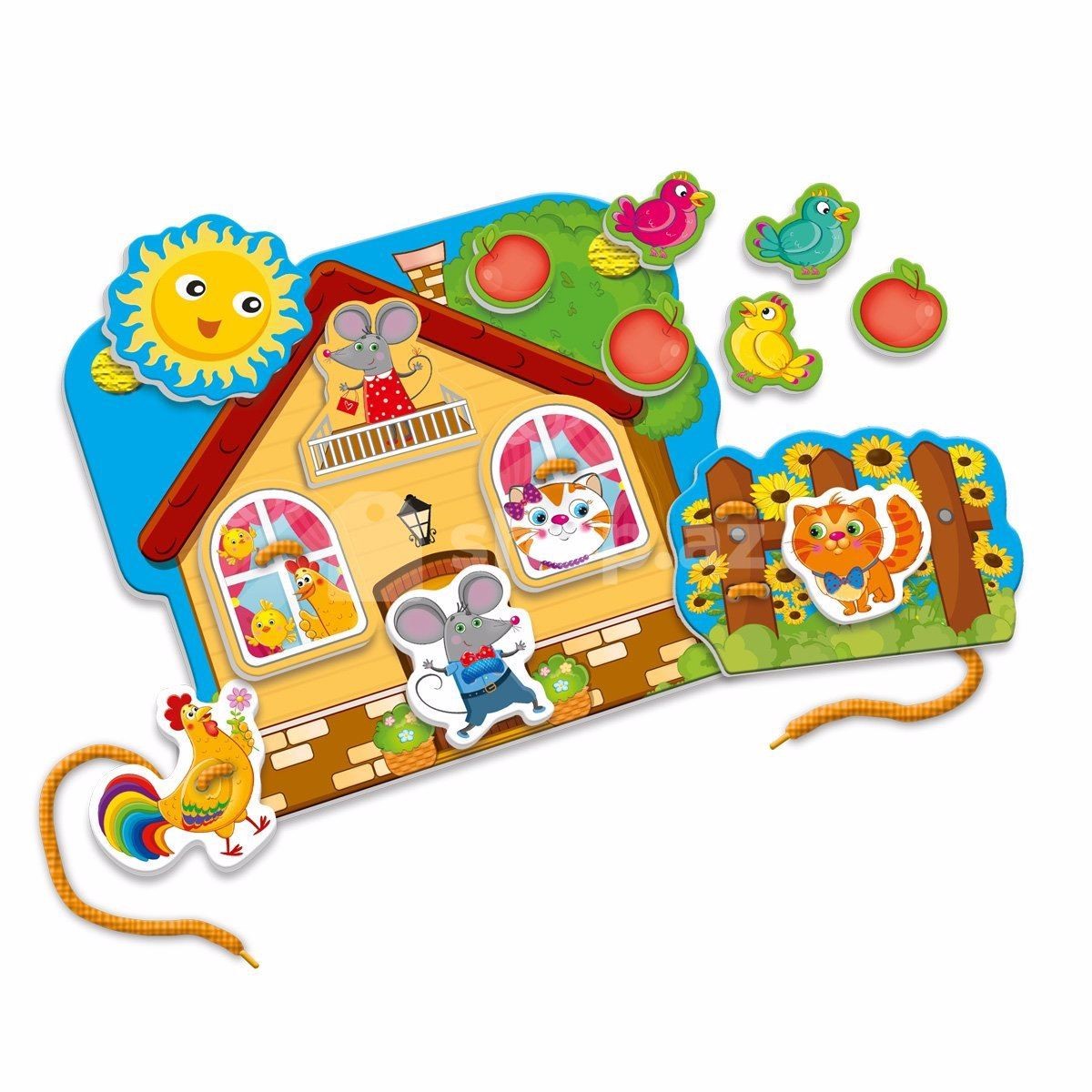 Joc de dezvoltare Vladi Toys cu siret si lipici, Casuta Prietenilor